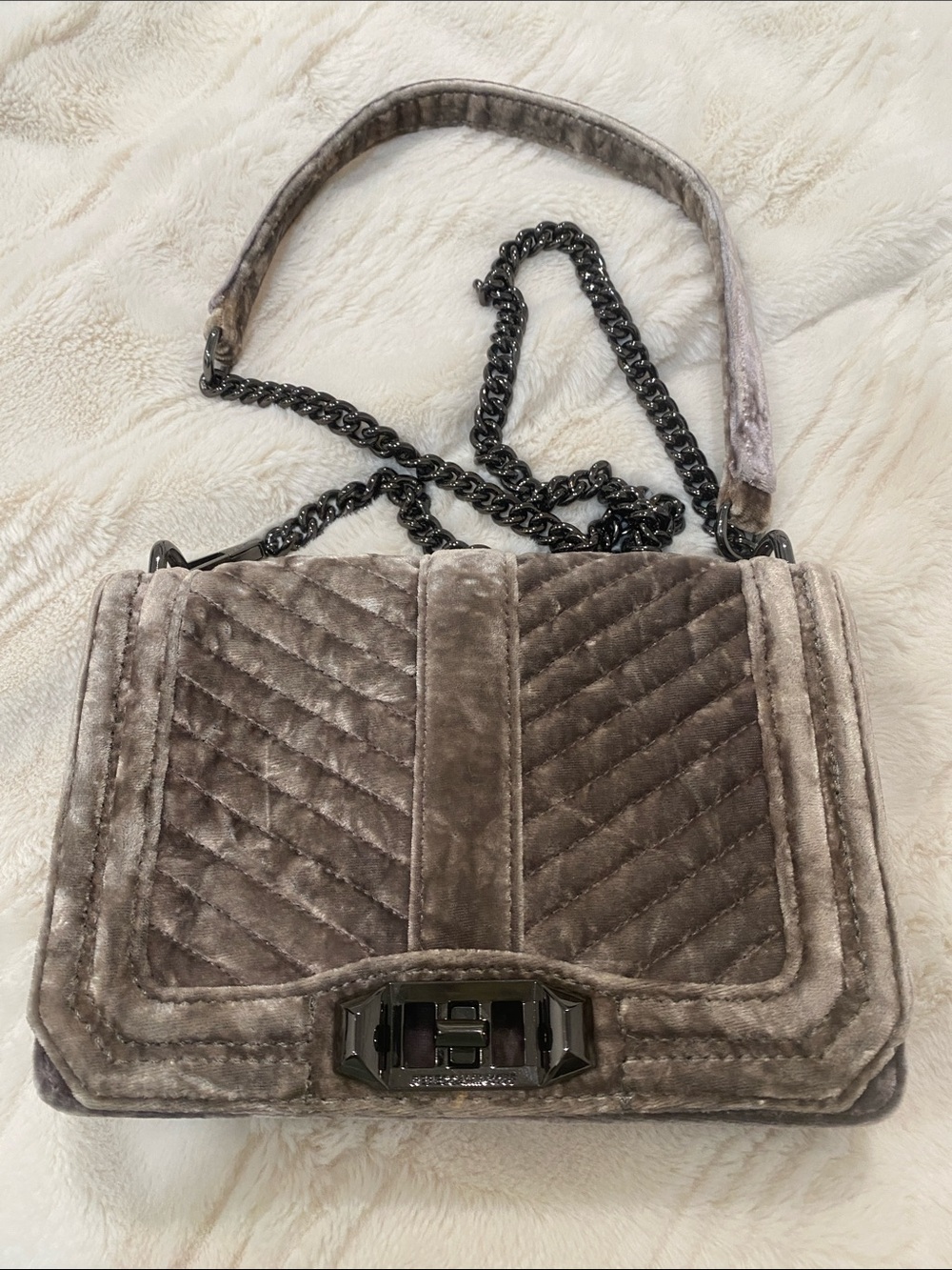 Rebecca Minkoff Vintage Quilted Velvet Shoulder Bag in Taupe